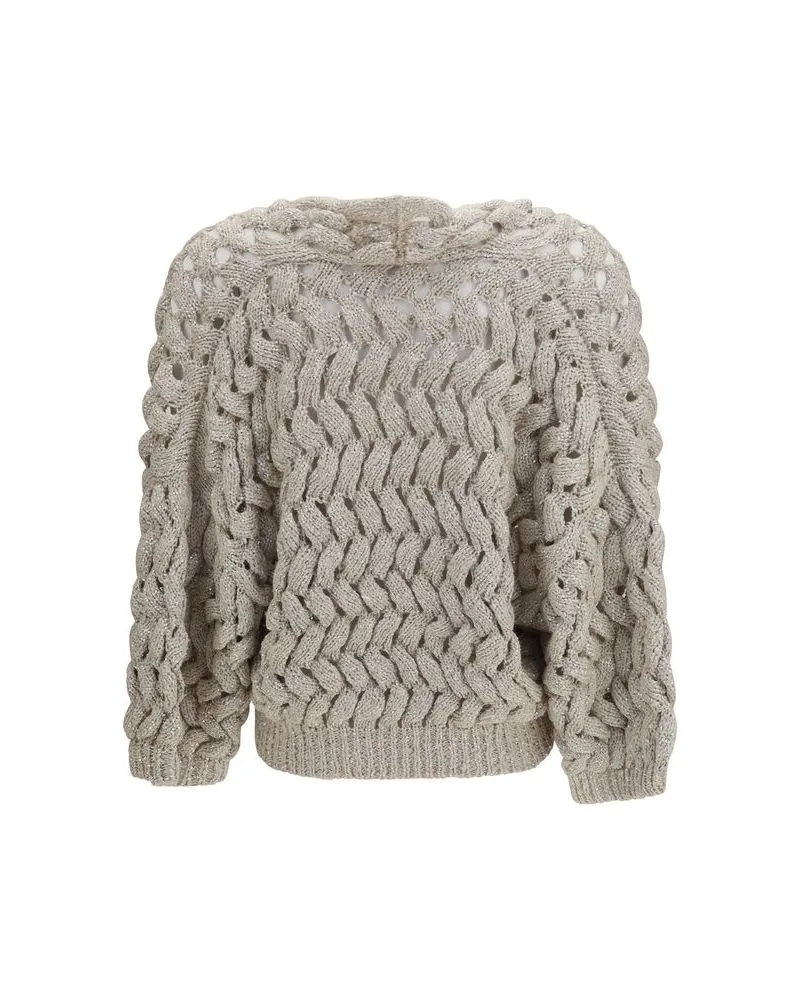 Brunello Cucinelli Openwork Silk-Linen Cardigan — Beige Beige