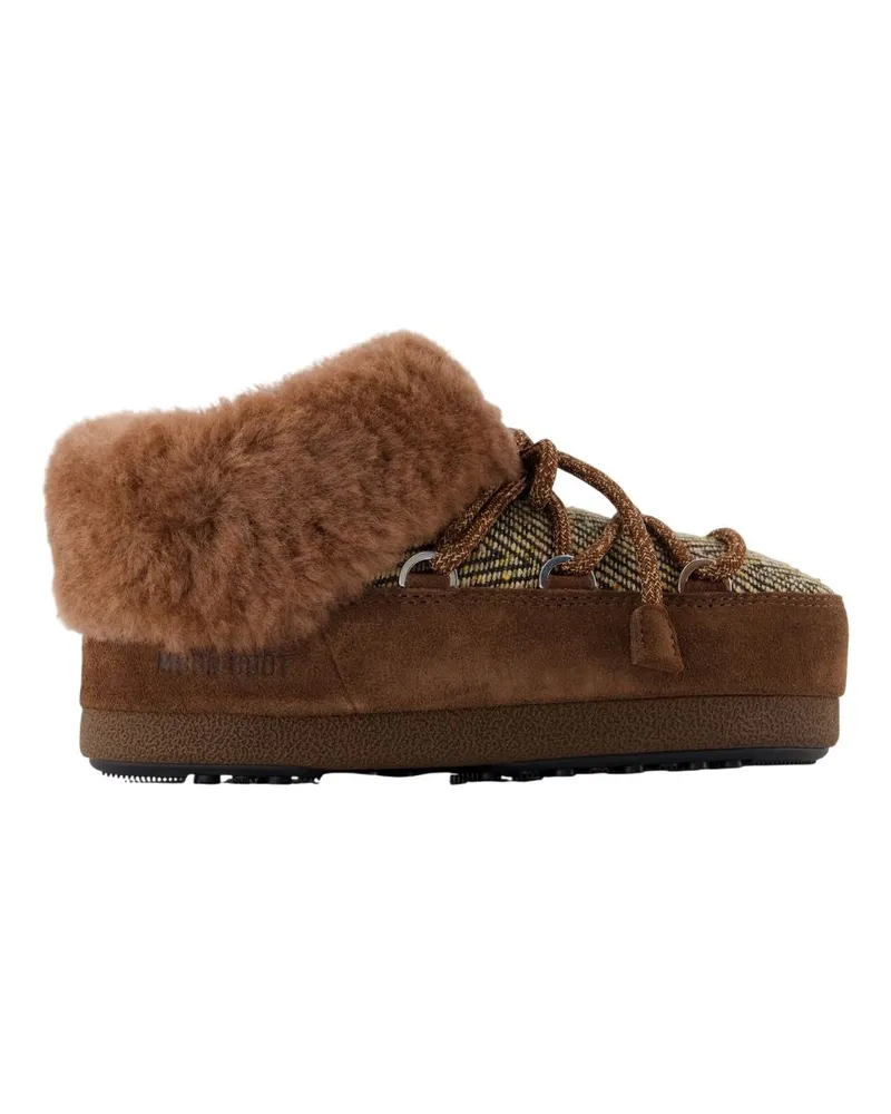 Moon Boot Shearling-Lined Moccasin Slipper — Brown Brown