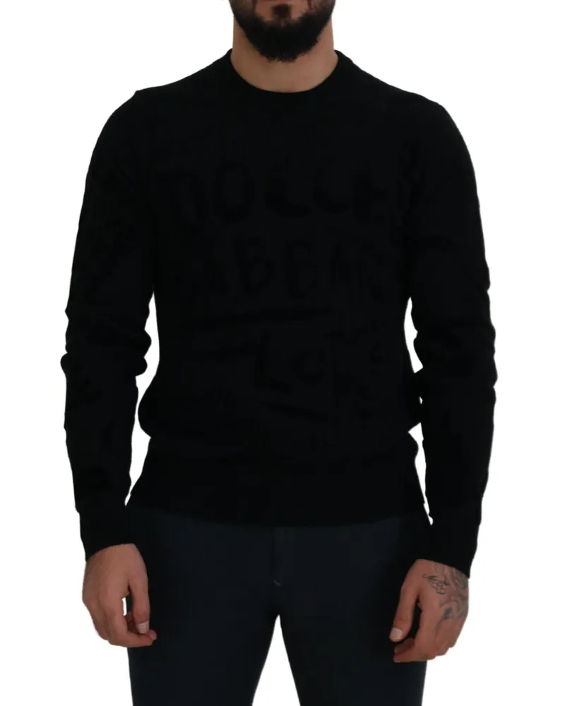 Dolce & Gabbana Men Wool Logo Pattern Sweater Black Black