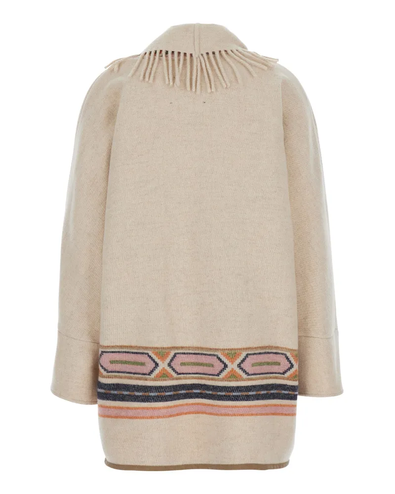 Bazar Deluxe Women's Fringed Navajo Coat Beige Technical Fabric Beige