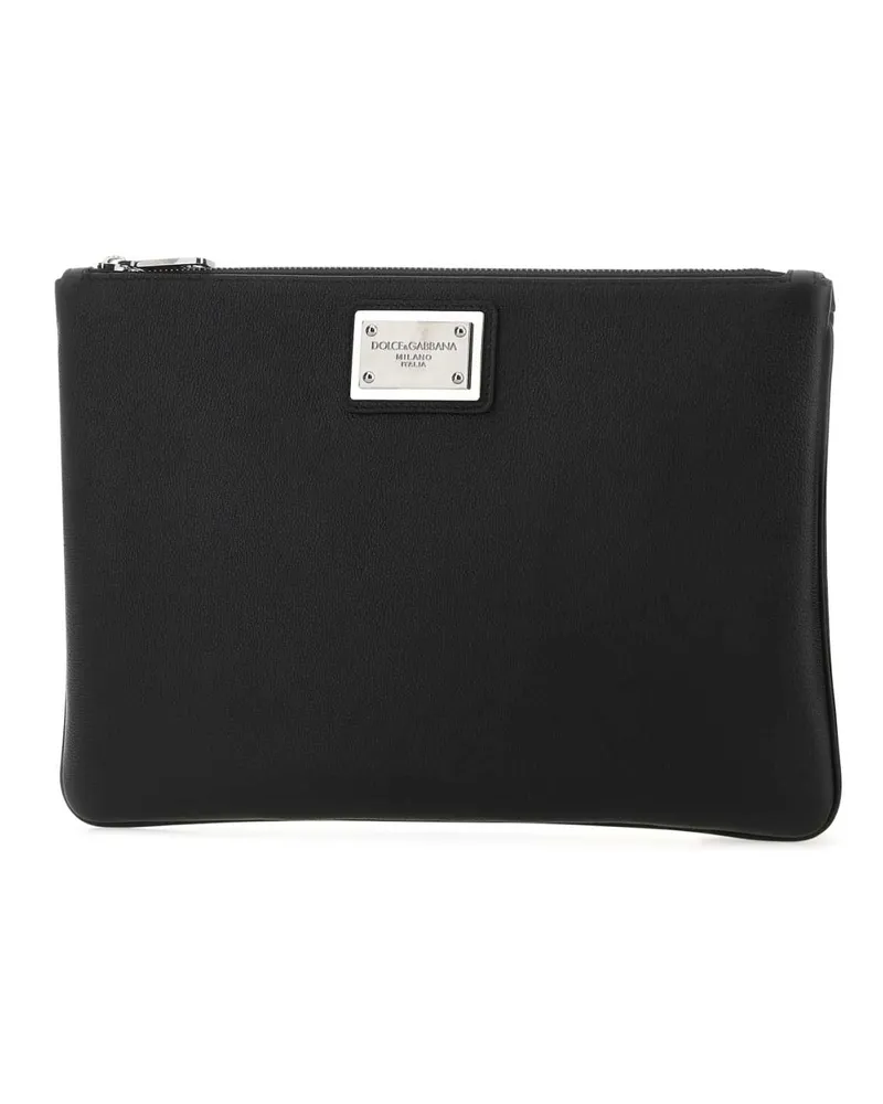 Dolce & Gabbana Men's Black Leather And Nylon Pouch 8b956 Beauty Case Black