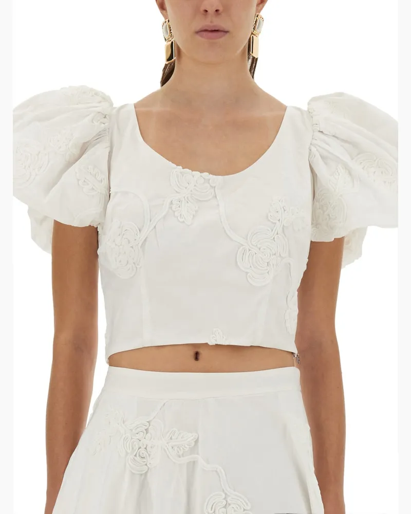 ROTATE Birger Christensen Organic Cotton Puff Sleeve Blouse — White White