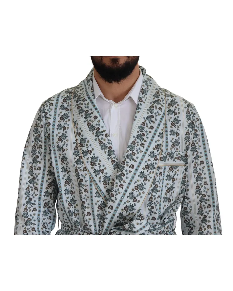 Dolce & Gabbana Men's Blue Floral Cotton Robe Coat Jacket Elastane Clothing Blue