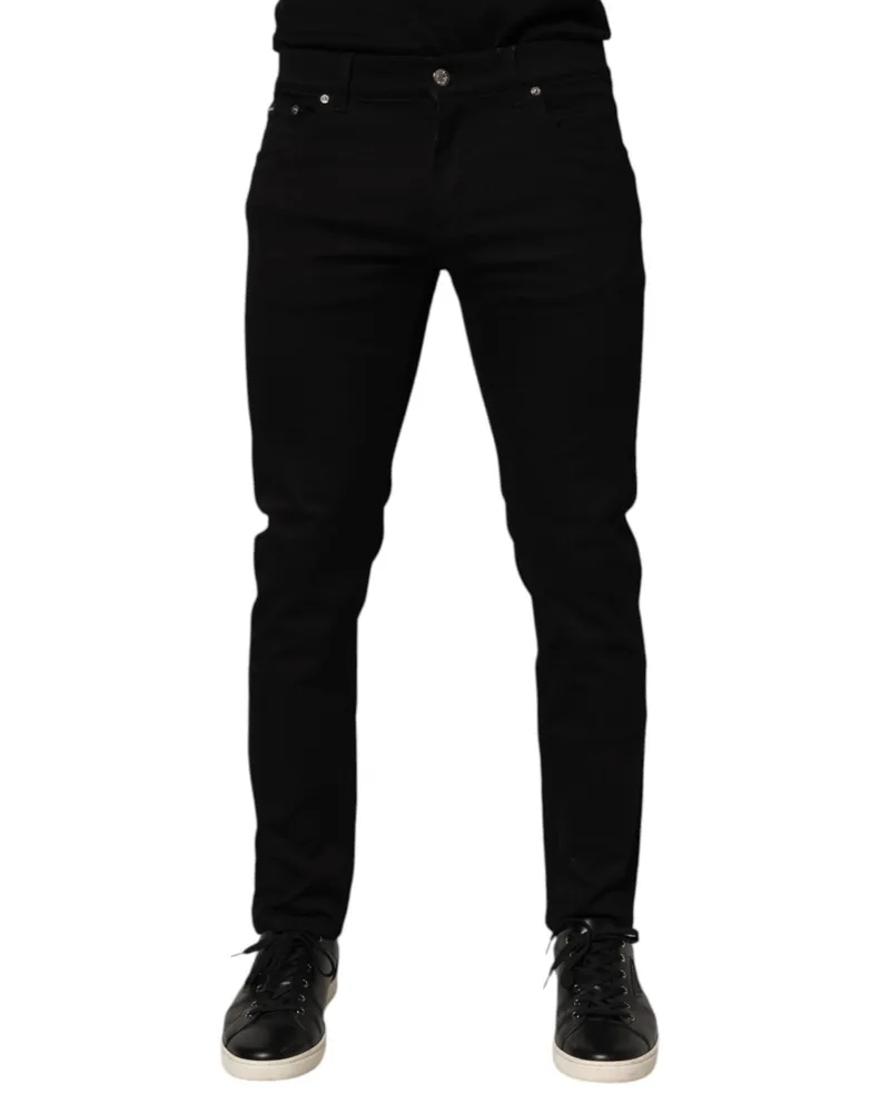 Dolce & Gabbana Men's Cotton-Silk Blend Skinny Trousers Black Elastane Black