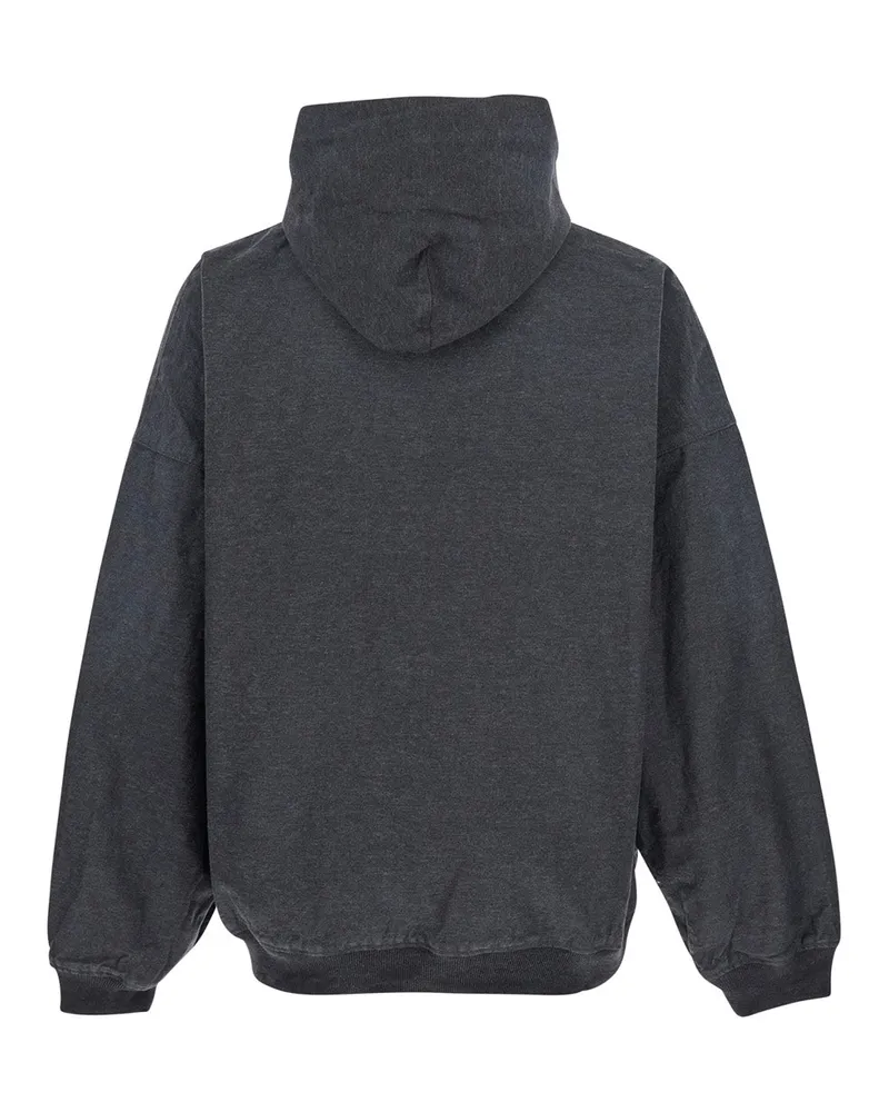 Balenciaga Men Grey Sweatshirt With Hood And Logo Detail Cotton Sweatshirts Sweater Gray