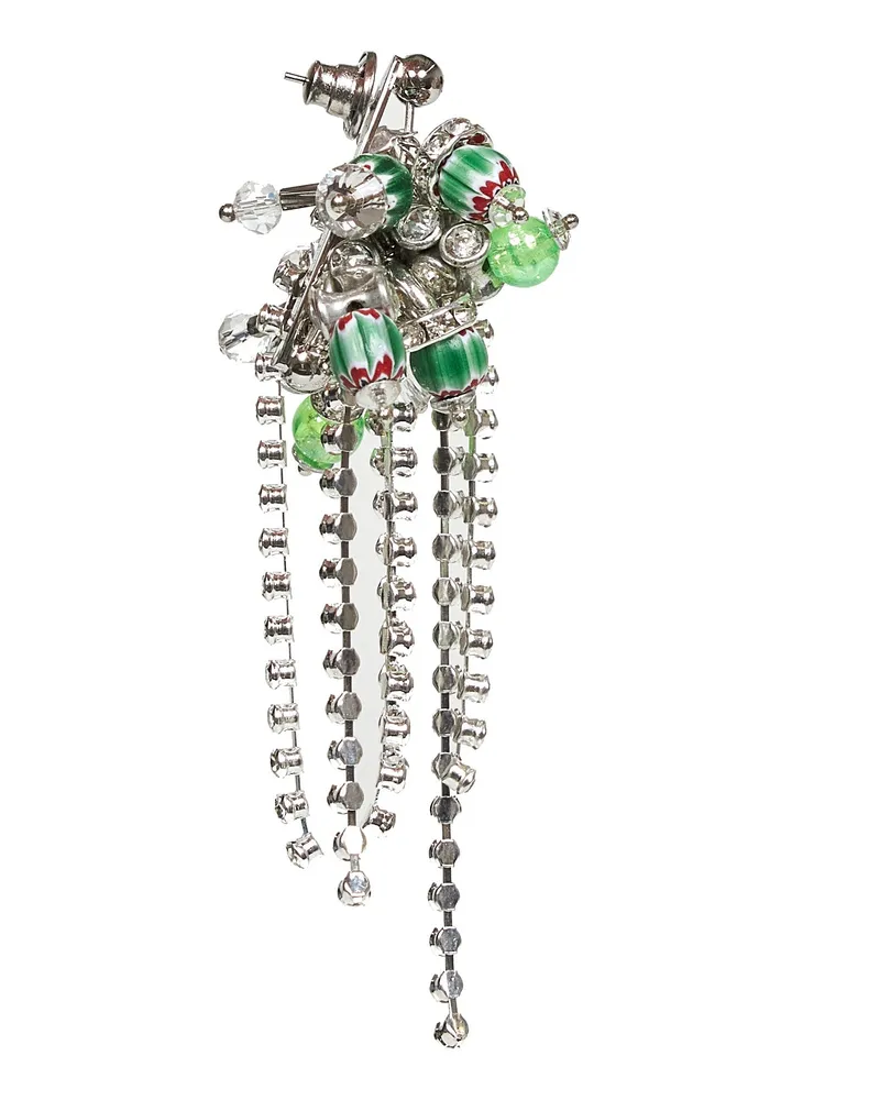 Dries van Noten Women's Earrings With Brass Beads & Crystals Silver Polyvinyl Chloride Silver