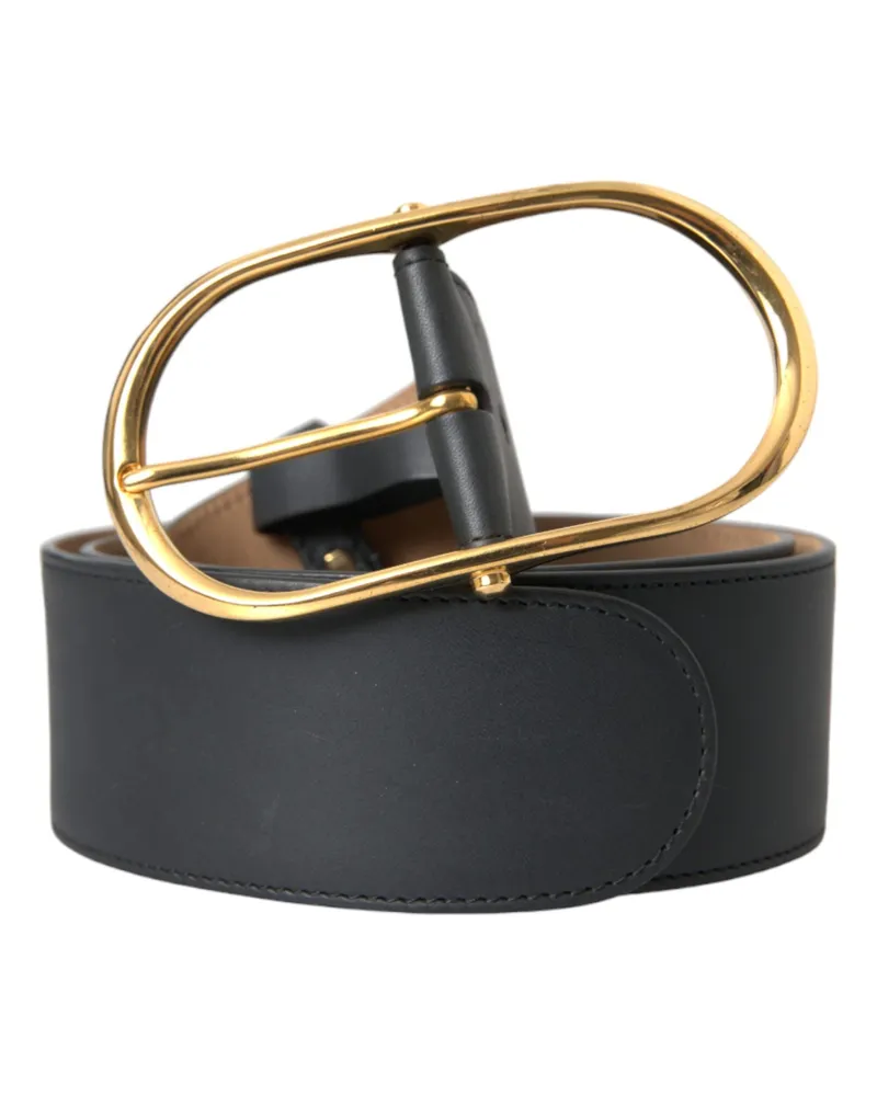 Dolce & Gabbana Brass Metal Oval Buckle Belt — Black Black