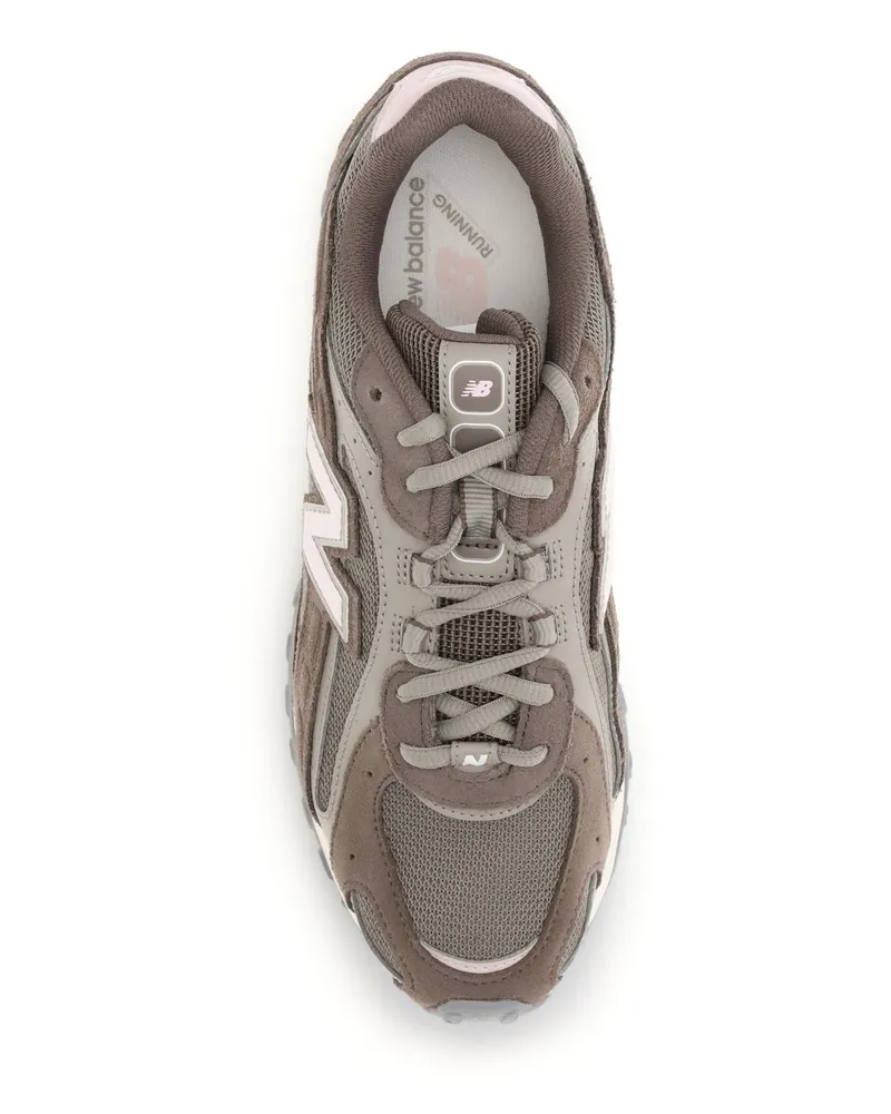New Balance Calf Leather Mixed Texture Sneaker — Beige Beige