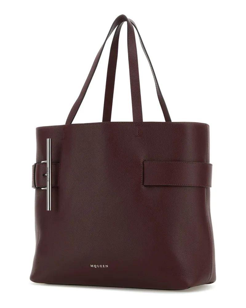 Alexander McQueen Women's Tyrian Purple Leather T-Bar Shopping Bag Cranberrysilver Borse A Mano Purple