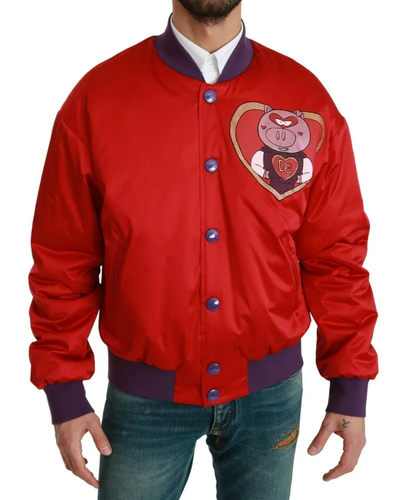 Dolce & Gabbana Men's Red Year Of The Pig Bomber Jacket Polyester Clothing Red