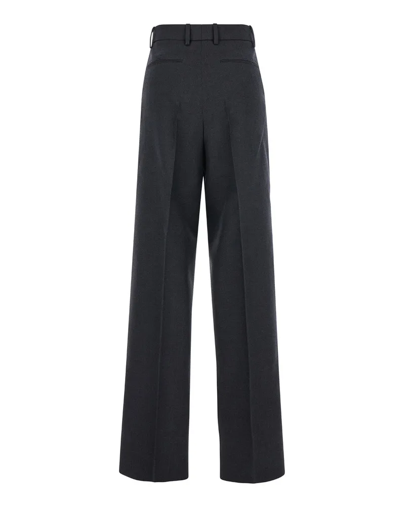Gucci Women's Grey Wool Pants With Logo Detail Trousers Gray