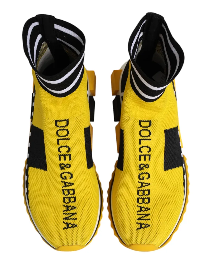 Dolce & Gabbana Women's Yellow Black Sorrento Socks Sneakers Shoes Polyester Viscose Yellow