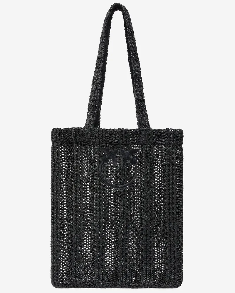 Pinko Women's Raffia Shopping Bag Easy Black Polypropylene Tote Black