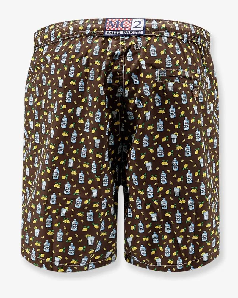 MC2 Saint Barth Men Swim Shorts Micro Pattern Brown Recycled Nylon Brown