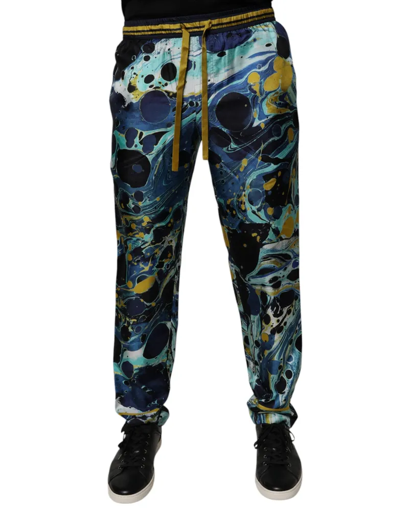 Dolce & Gabbana Men's Multicolor Marble Print Jogger Sweatpants Pants Silk Multicolor