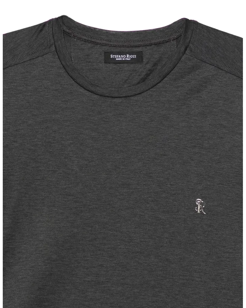 Stefano Ricci Women's Embroidered-Detail Cotton T-Shirt Aw25 Charcoal