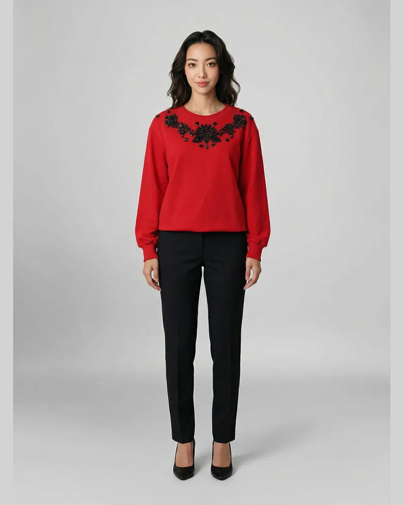 Dolce & Gabbana Beaded Logo Acetate Sweatshirt — Red Red