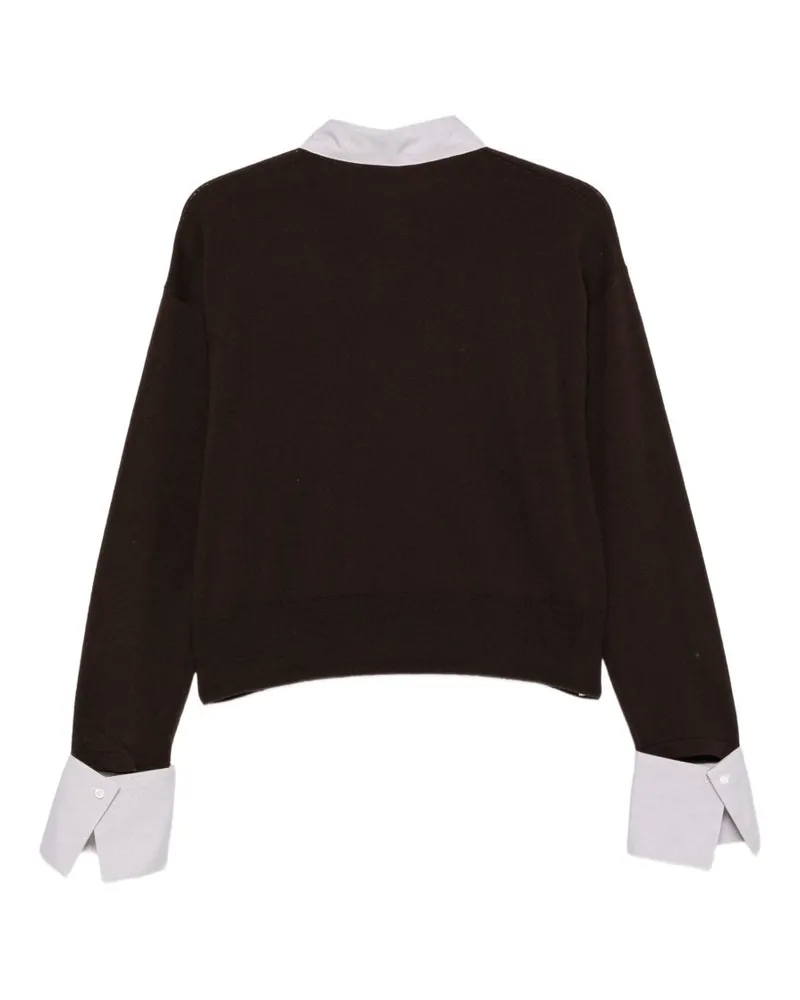 MRZ Contrasting Collar Wool and Cashmere Sweater — Black Black