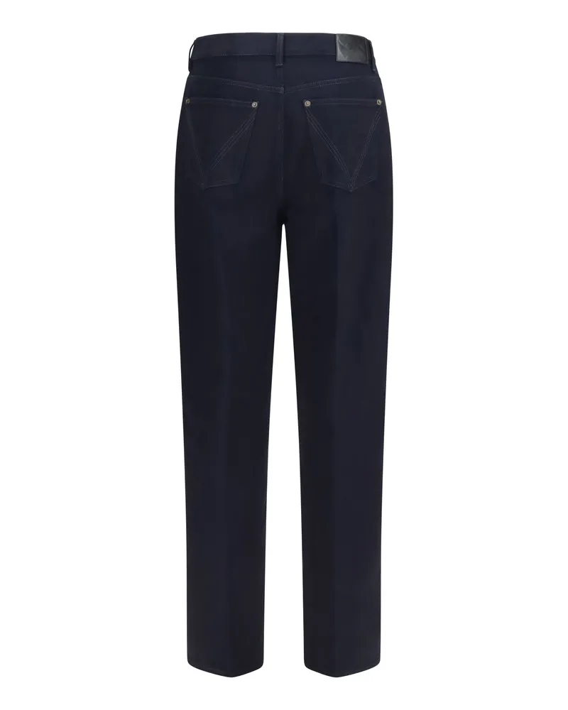 Bottega Veneta Wide-Leg Cotton With Intrecciato Patch Jeans — Navy Navy
