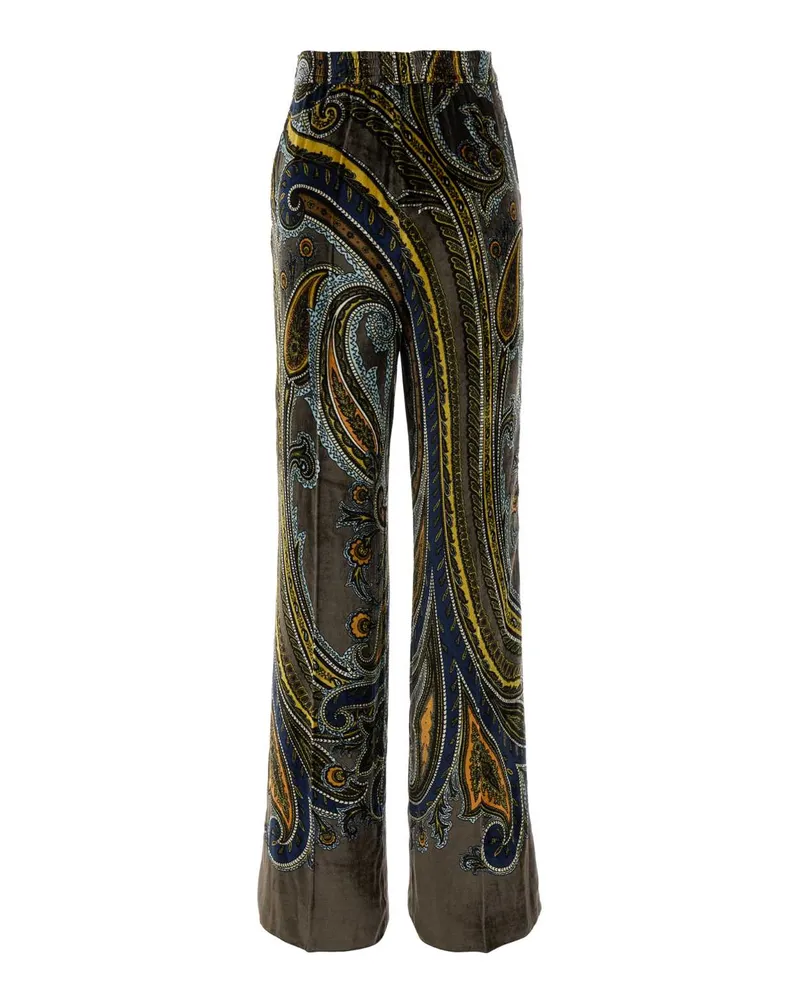 Etro Women's Printed Velvet Palazzo Pant X0829 Exterior: Viscose Silk Pantaloni Trousers Brown