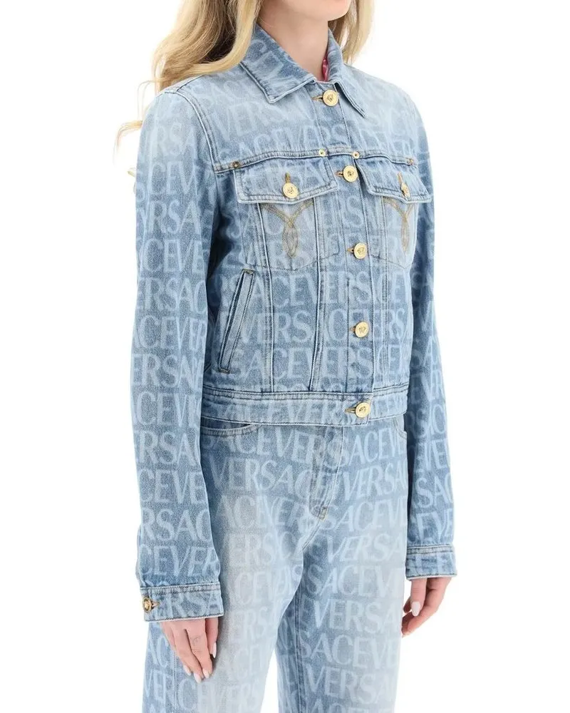 Versace Women's Blue Cotton Denim Jacket Clothing Blue