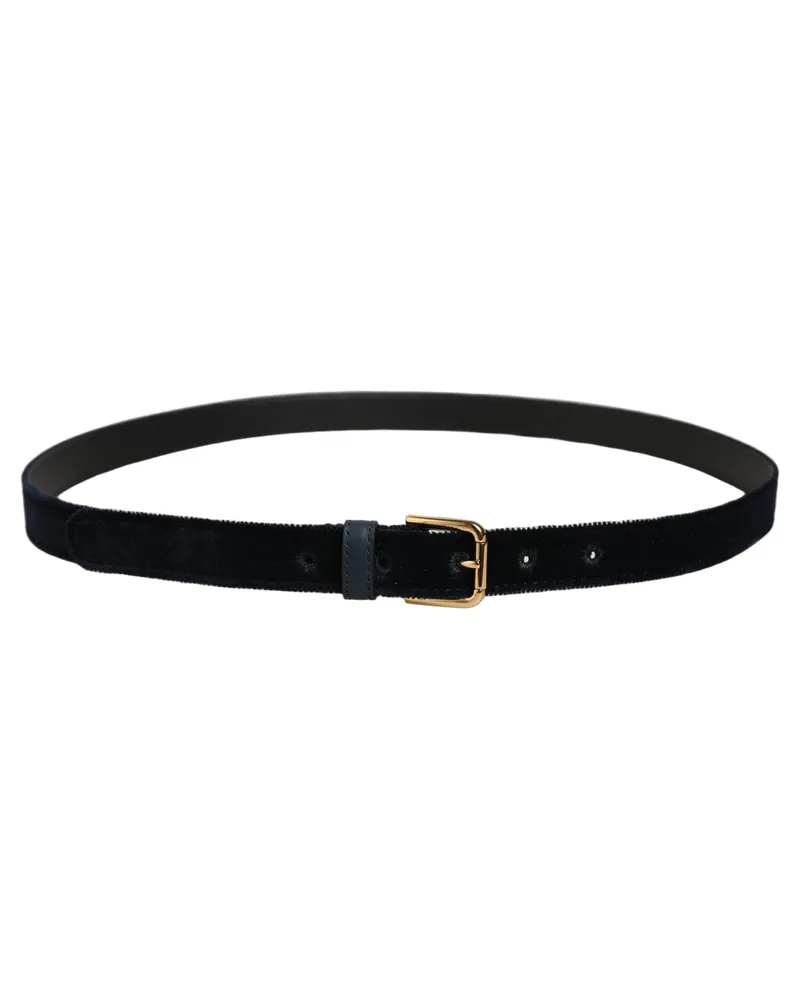 Dolce & Gabbana Velvet with Gold-Tone Buckle Belt — Navy Navy