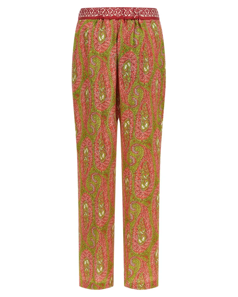 Etro Paisley Foliage Print Trousers — Coral Coral