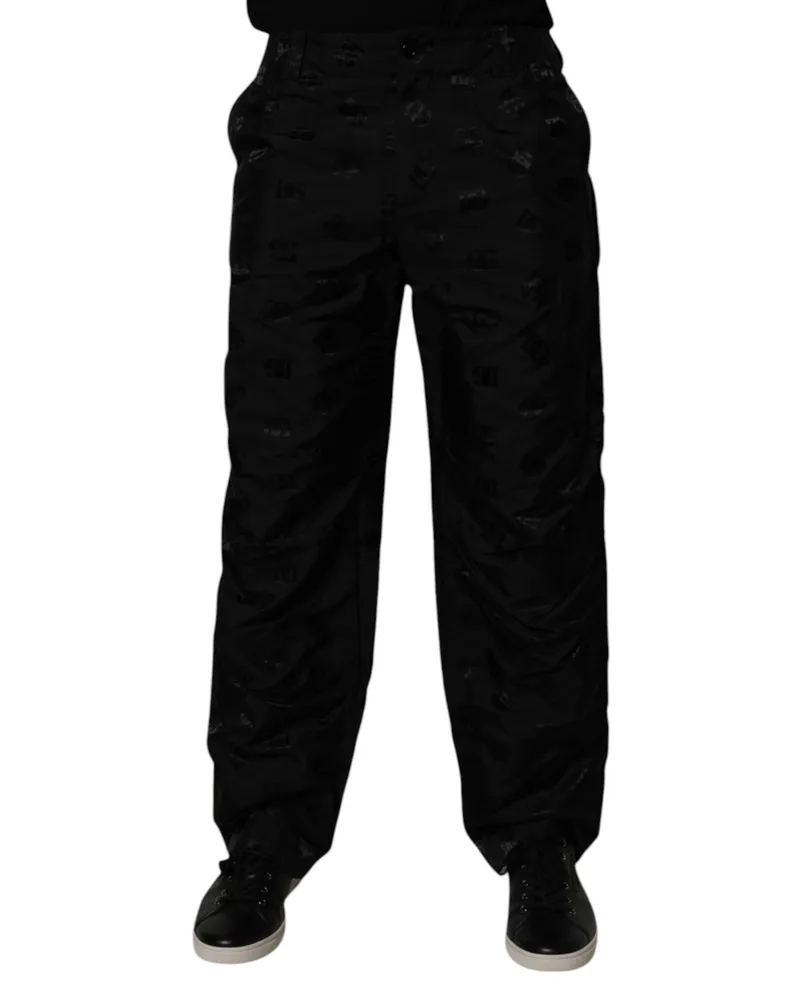 Dolce & Gabbana Men's Black Logo Monogram Straight Pants Polyester Black