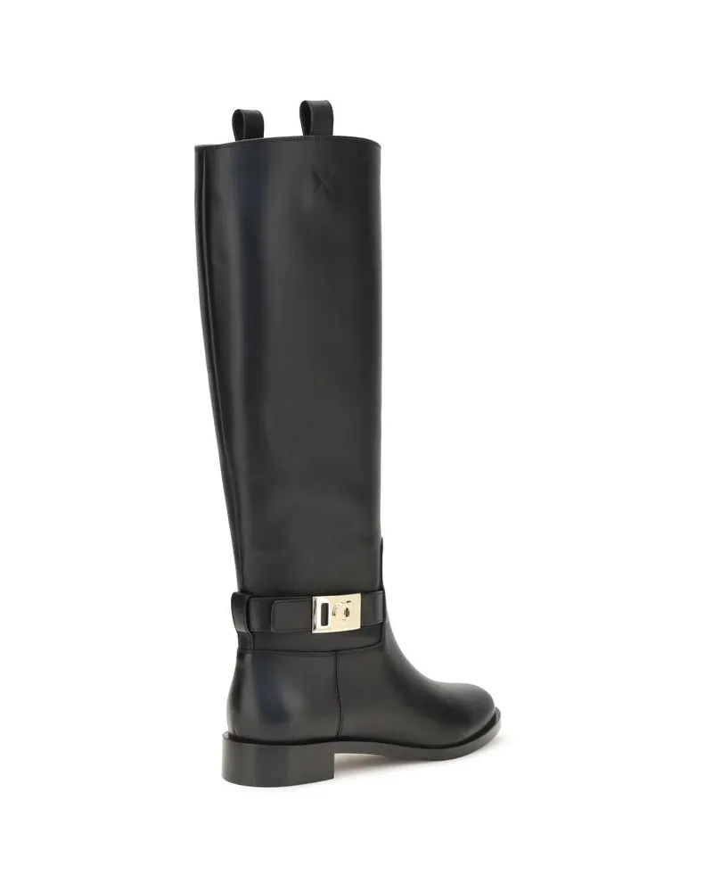 Ferragamo Women's Black Calf Leather Bos Taurus Boots Black