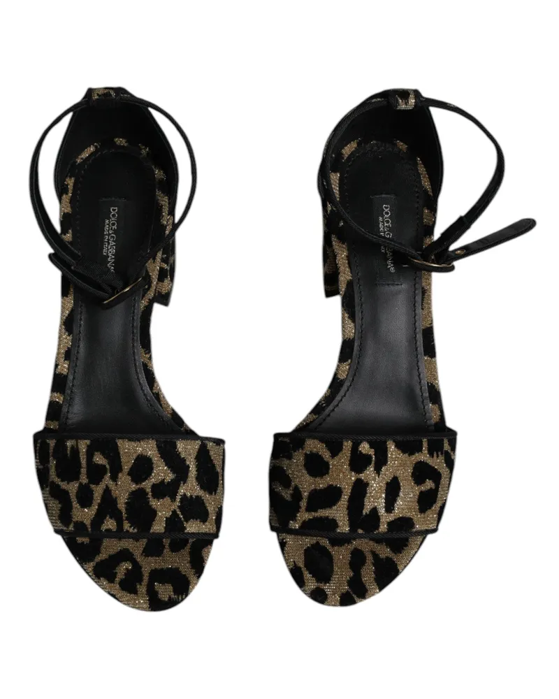 Dolce & Gabbana Women's Gold Leopard Ankle Strap Heels Sandals Shoes Black Pe+pu+vi Gold