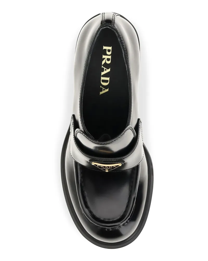 Prada Women's Loafer Shoes Black Calf Leather Loafers 
