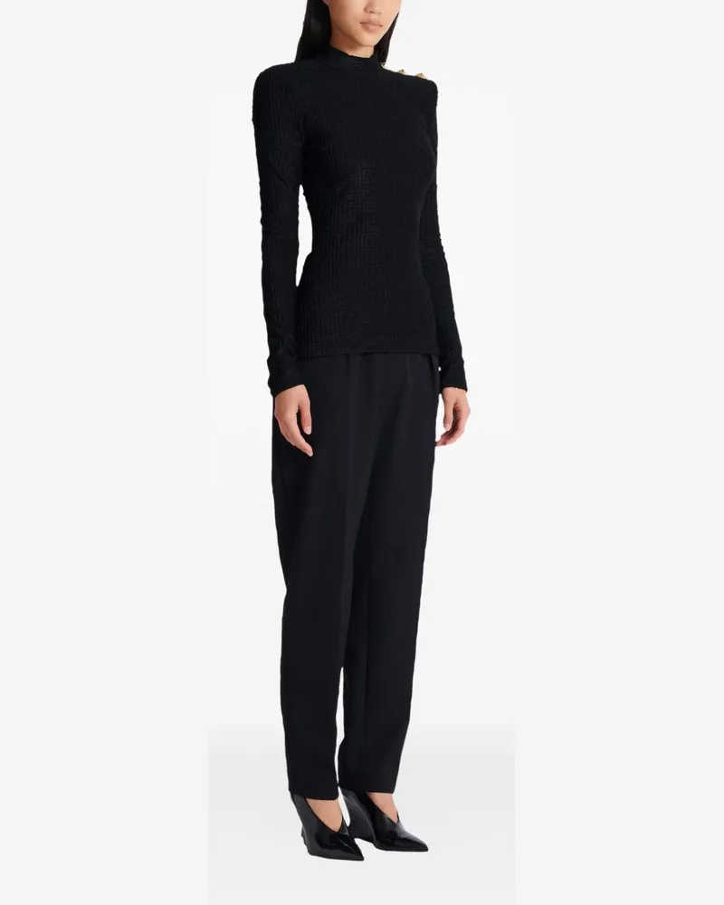 Balmain Monogram Bouclette High-Neck Top — Black Black