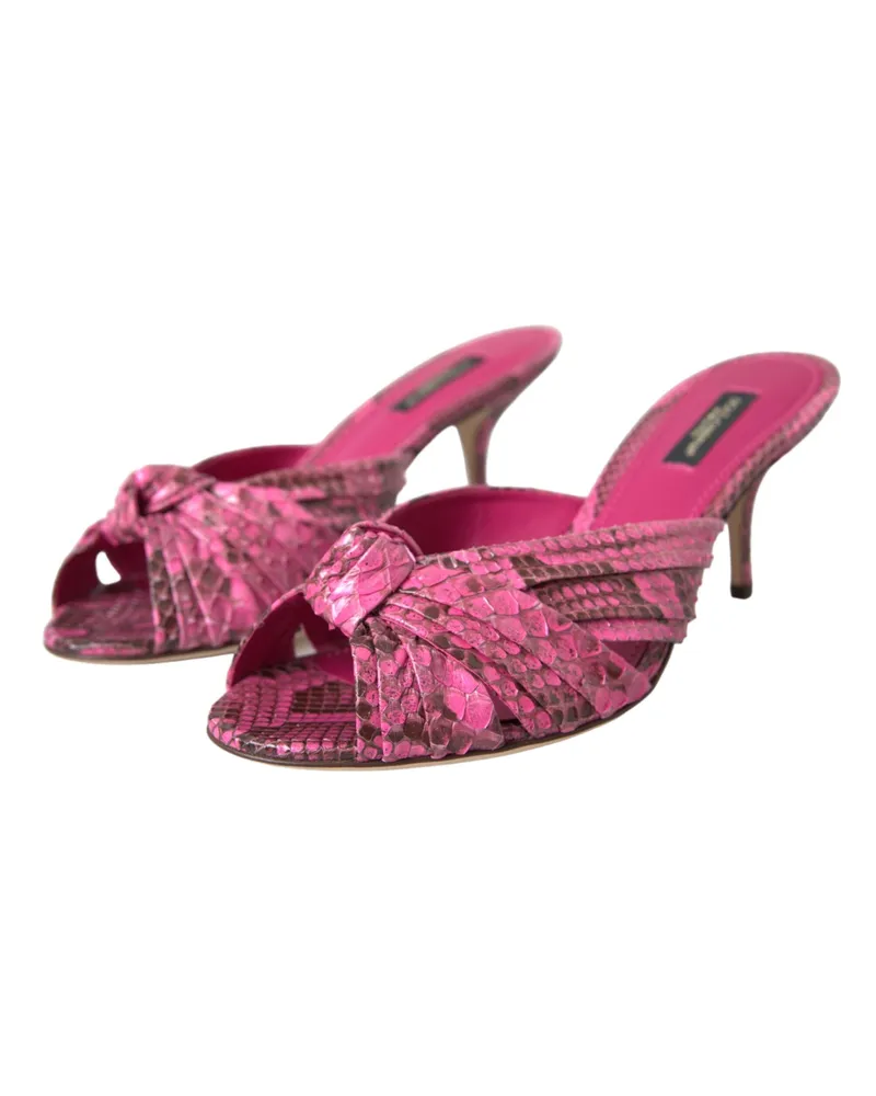 Dolce & Gabbana Women's Pink Exotic Leather Kitten Heels Slides Shoes Python Pink
