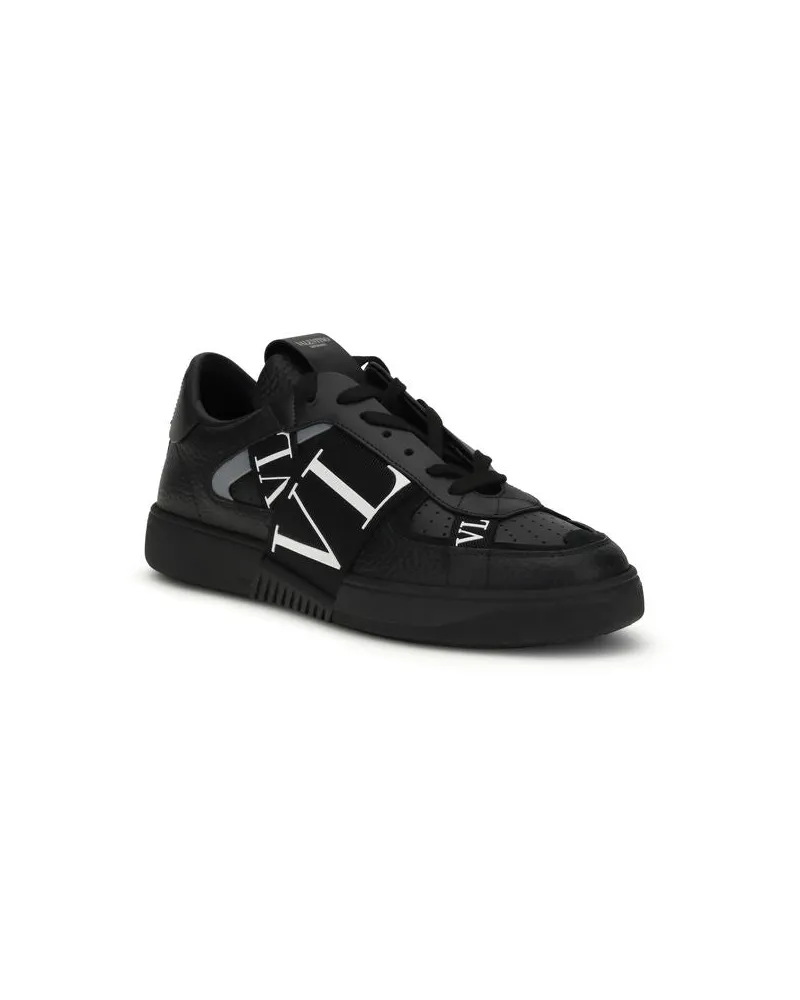 Valentino Garavani Men's Black Calf Leather Bos Taurus Low Top Sneakers Black