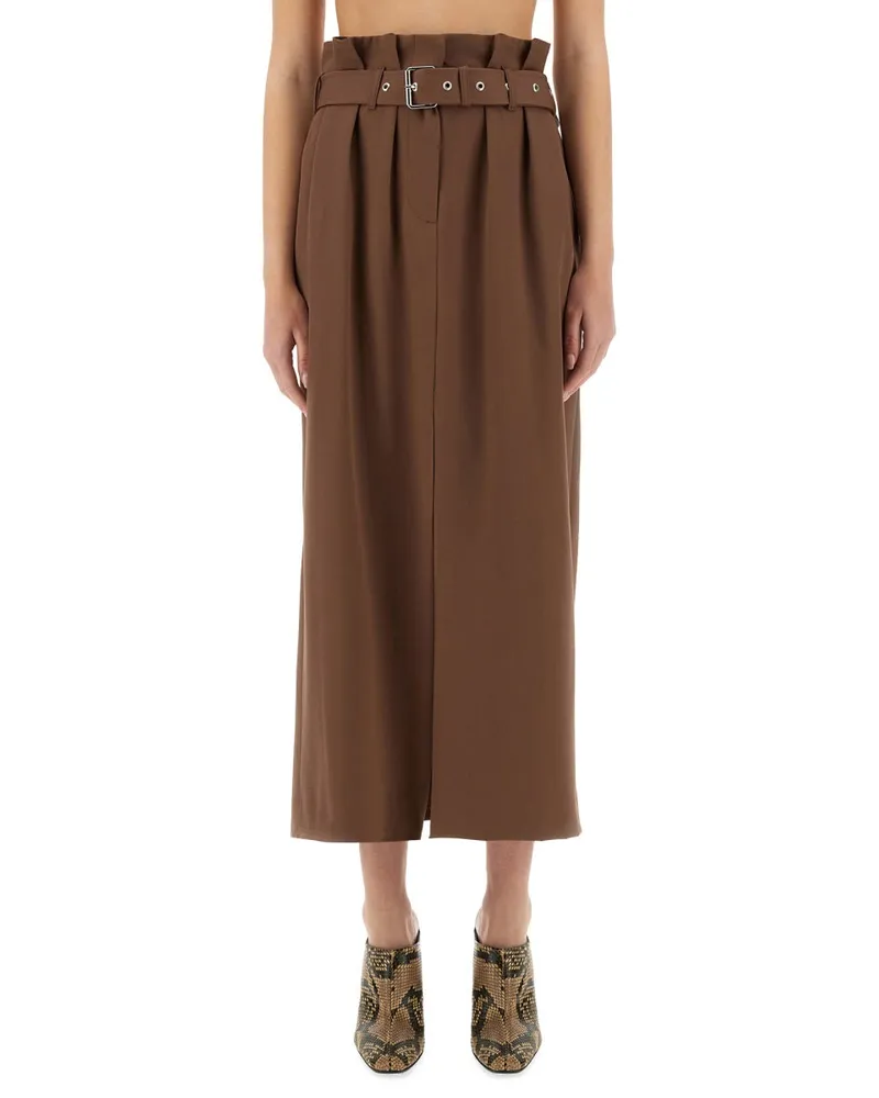 Dries van Noten Wool Belted Skirt — Brown Brown