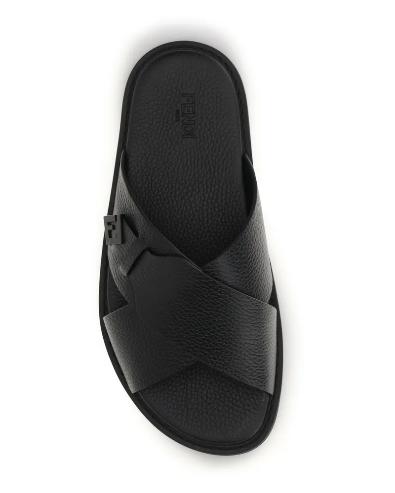 Fendi Men's Slide Sandals Black Calfskin Black