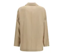 Single-Breasted Wool-Cotton Blazer — Beige