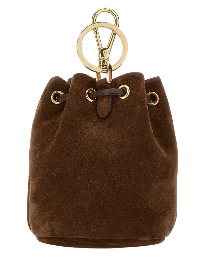 Prada Women's Chocolate Suede Pouch Cacao 1 Portachiavi Keychains Brown