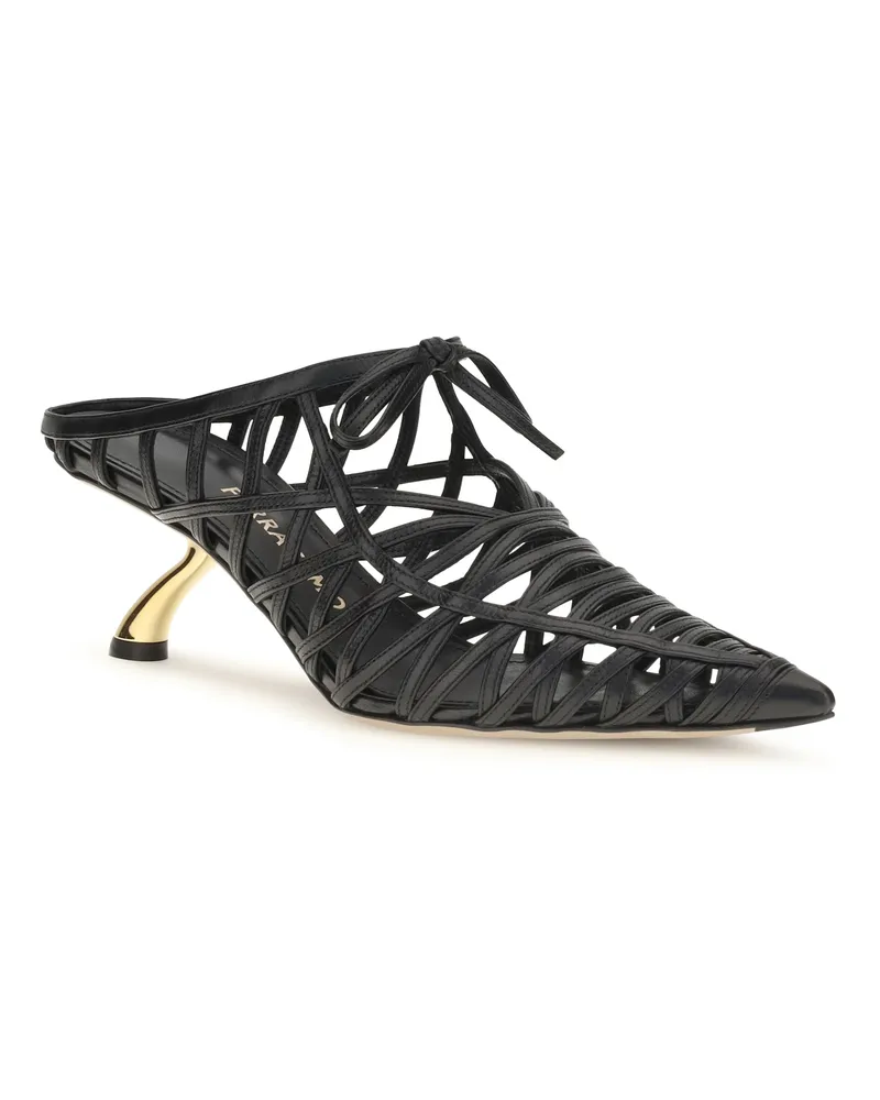 Ferragamo Women's S Sculpted Heel Mules Nero Calf Leather Bos Taurus Sandal Black