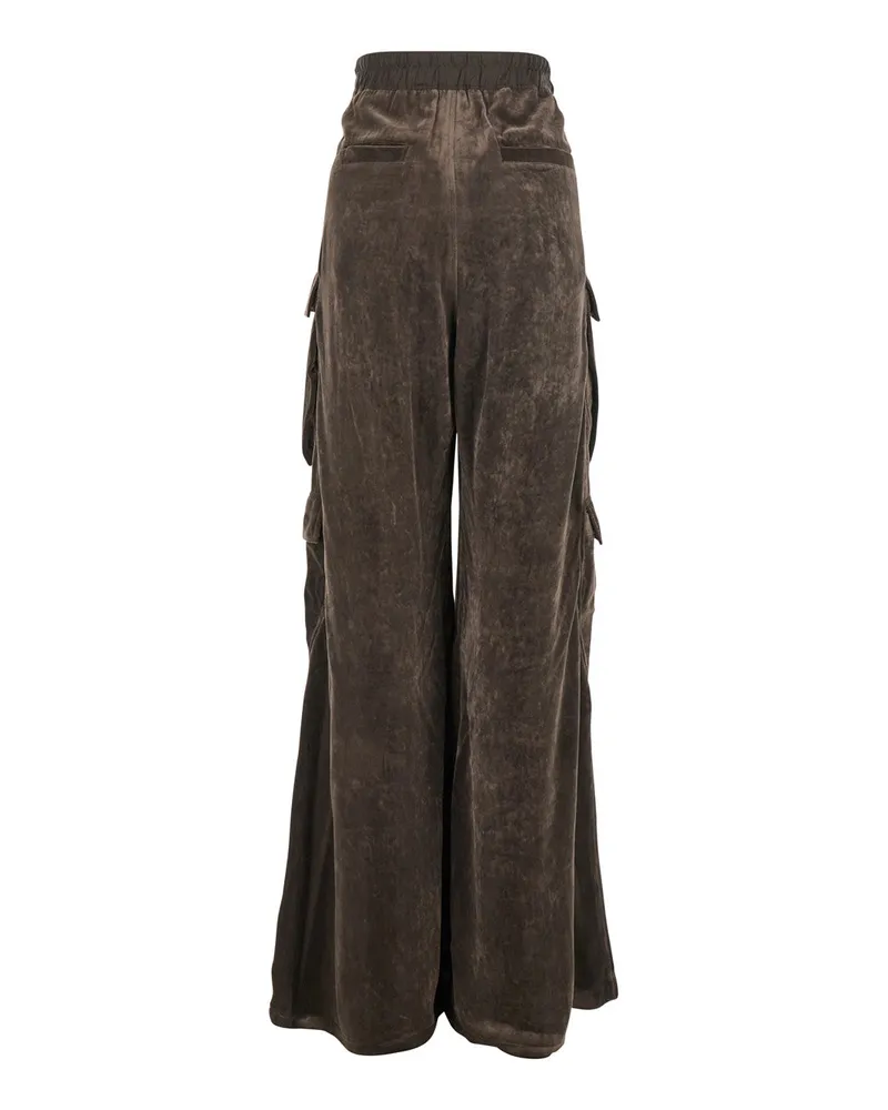 Rick Owens Women's Brown Cargo Pants With Drawstring Waist Viscose Silk Trousers Brown