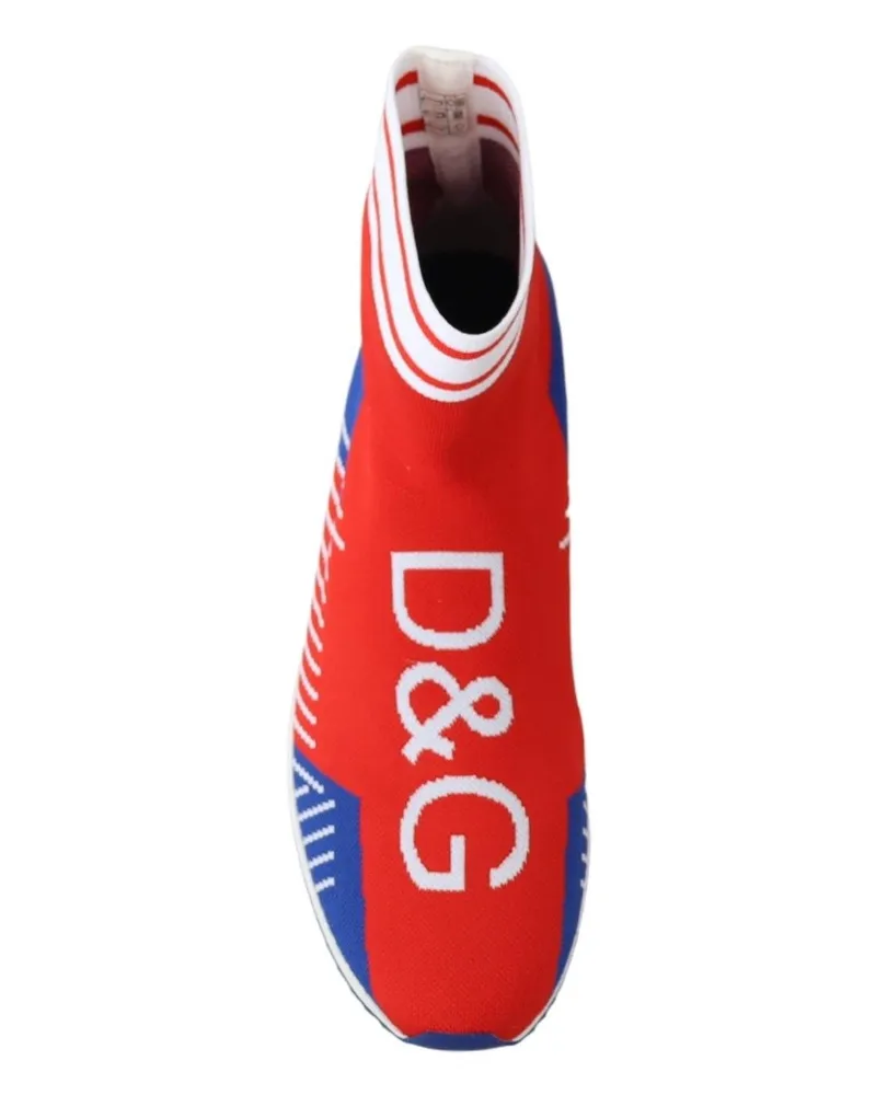 Dolce & Gabbana Men's Blue Red Sorrento Logo Sneakers Socks Shoes Polyester Pl Clothing Multicolor