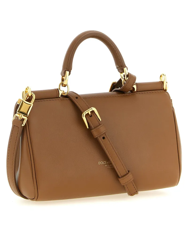 Dolce & Gabbana My Sicily Calfskin Leather Top Handle Bag — Tan Tan