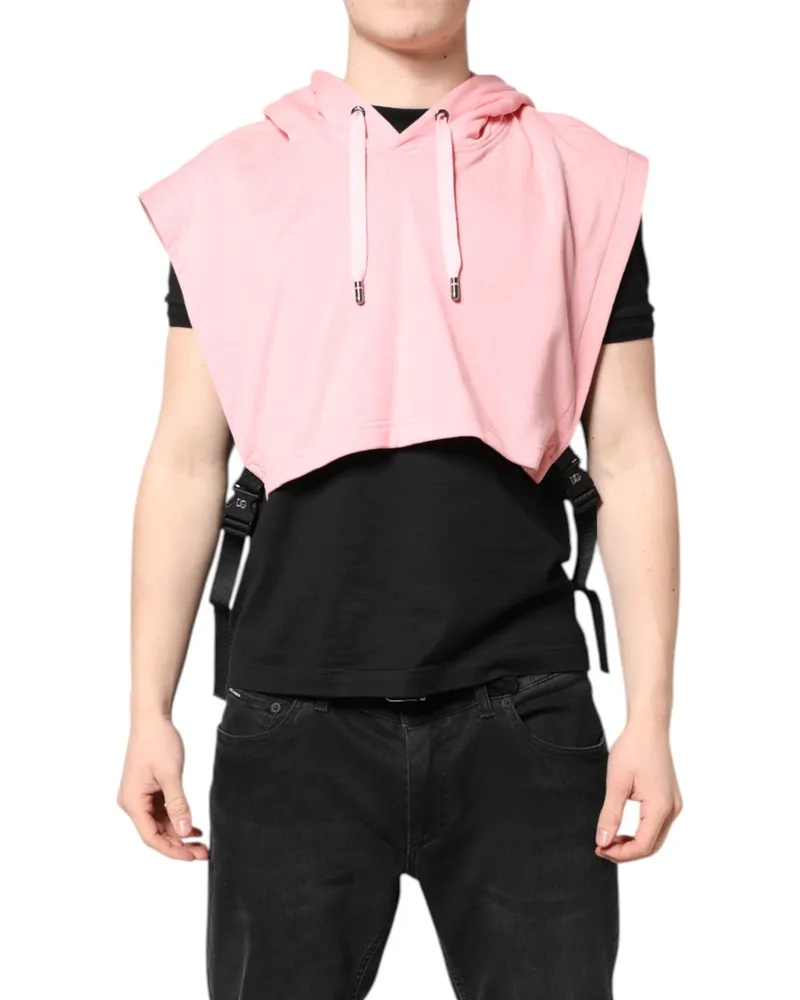 Dolce & Gabbana Pink Cotton Hooded Men Sportswear Vest Sweater Clothing Pink