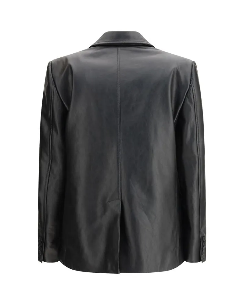 Balenciaga Women's Black Calf Leather Bos Taurus Jacket Clothing Black