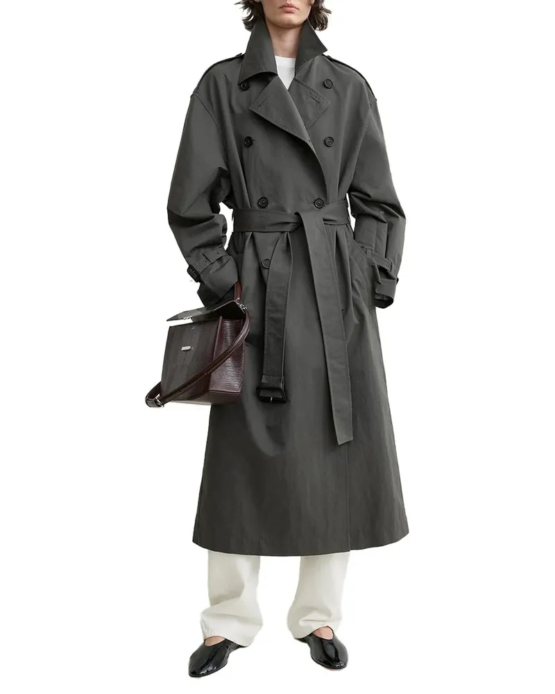 Totême Cotton Double-Breasted Trench Coat — Gray Gray