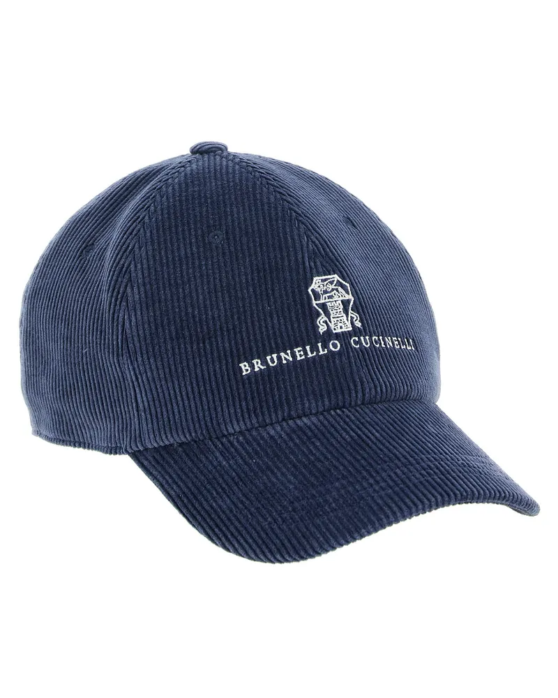 Brunello Cucinelli Corduroy with Heraldic Logo Baseball Cap — Navy Navy