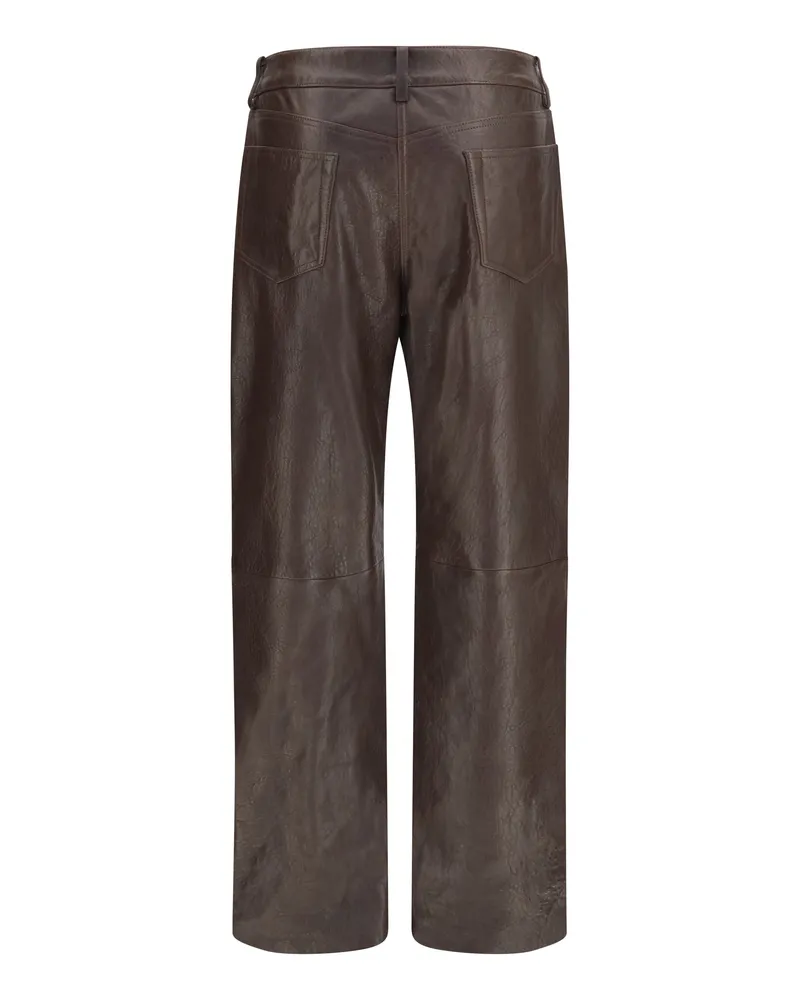 Magda Butrym Women's Straight-Leg Leather Pants Brown Sheep Trousers Brown