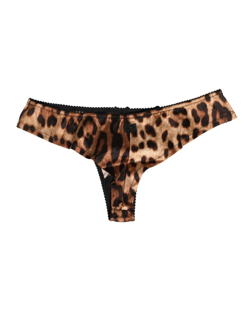 Dolce & Gabbana Women Black Brown Leopard Mid Waist Brief Panty Underwear And Elastane Silk Clothing Multicolor