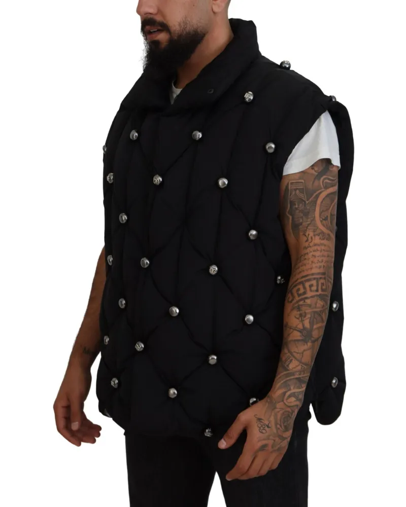 Dolce & Gabbana Men's Black Sleeveless Dg Metal Embellishment Jacket Polyamide Clothing Black