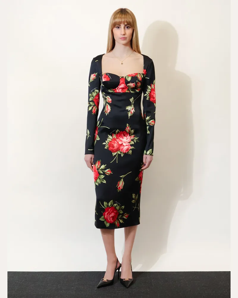 Dolce & Gabbana Women's Dress Viscose Rose Print Black Black
